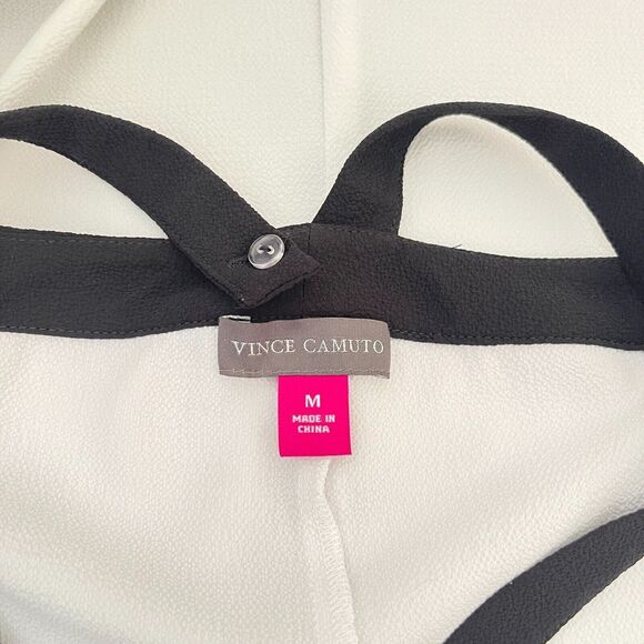 Vince Camuto White Off Shoulders Top Womens Size M Black Bow Halter Neck Flowy - Picture 7 of 8